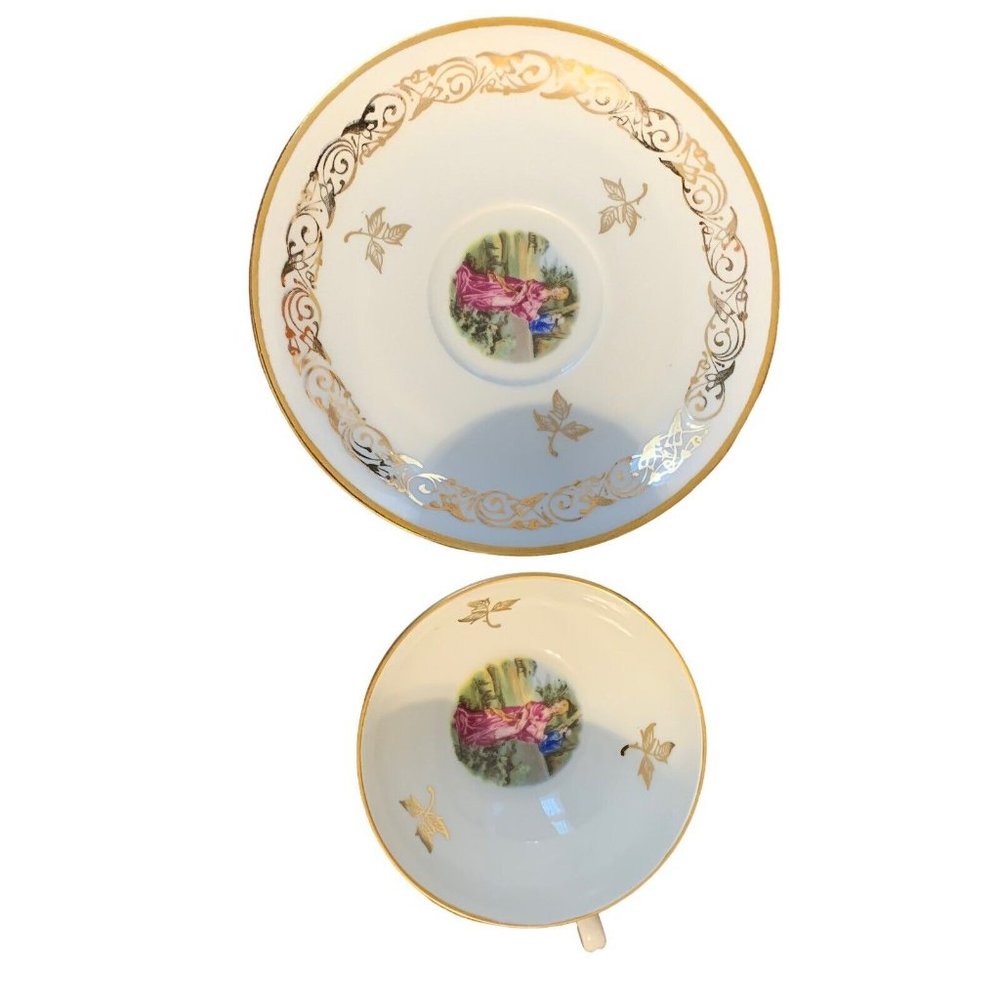 Veritable Porcelaine Cup and Saucer Man and Woman Lot of 3 Set Pre-Owned READ - Picture 3 of 12